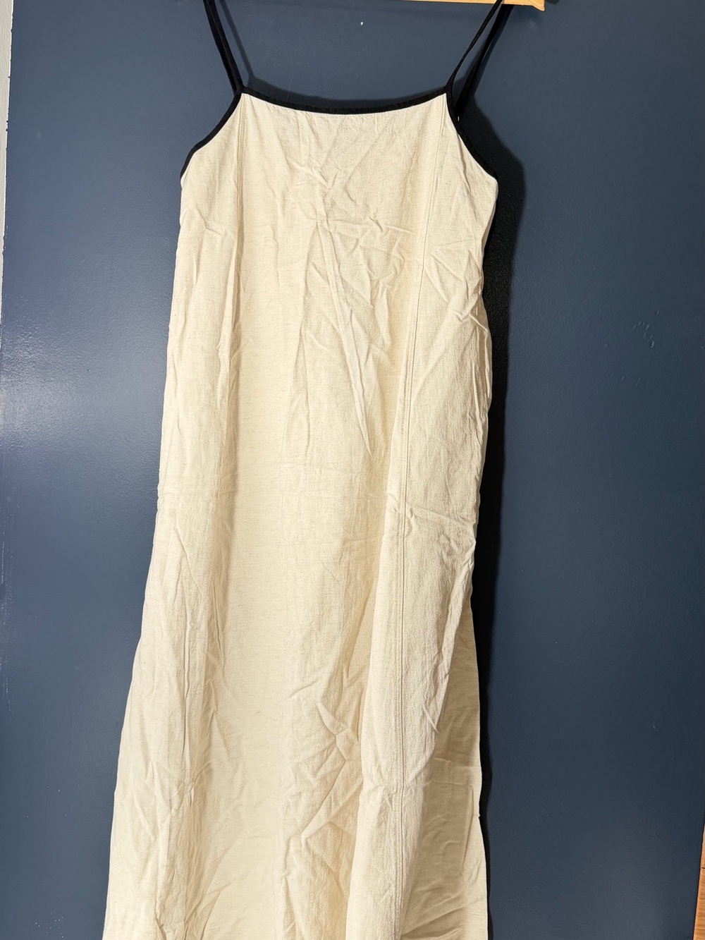 Shy Velvet Cream Maxi Slip Dress with Black Trim